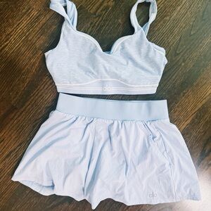 Alo Light Blue Sports Bra and Shorts Set